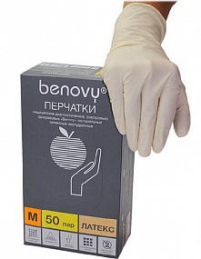 Перчатки н/стер. 7-8 Benovy М (уп.- 50 пар) диагностические латексные текстурированные неопудренные